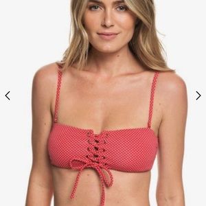 Strapless red polka dot bikini